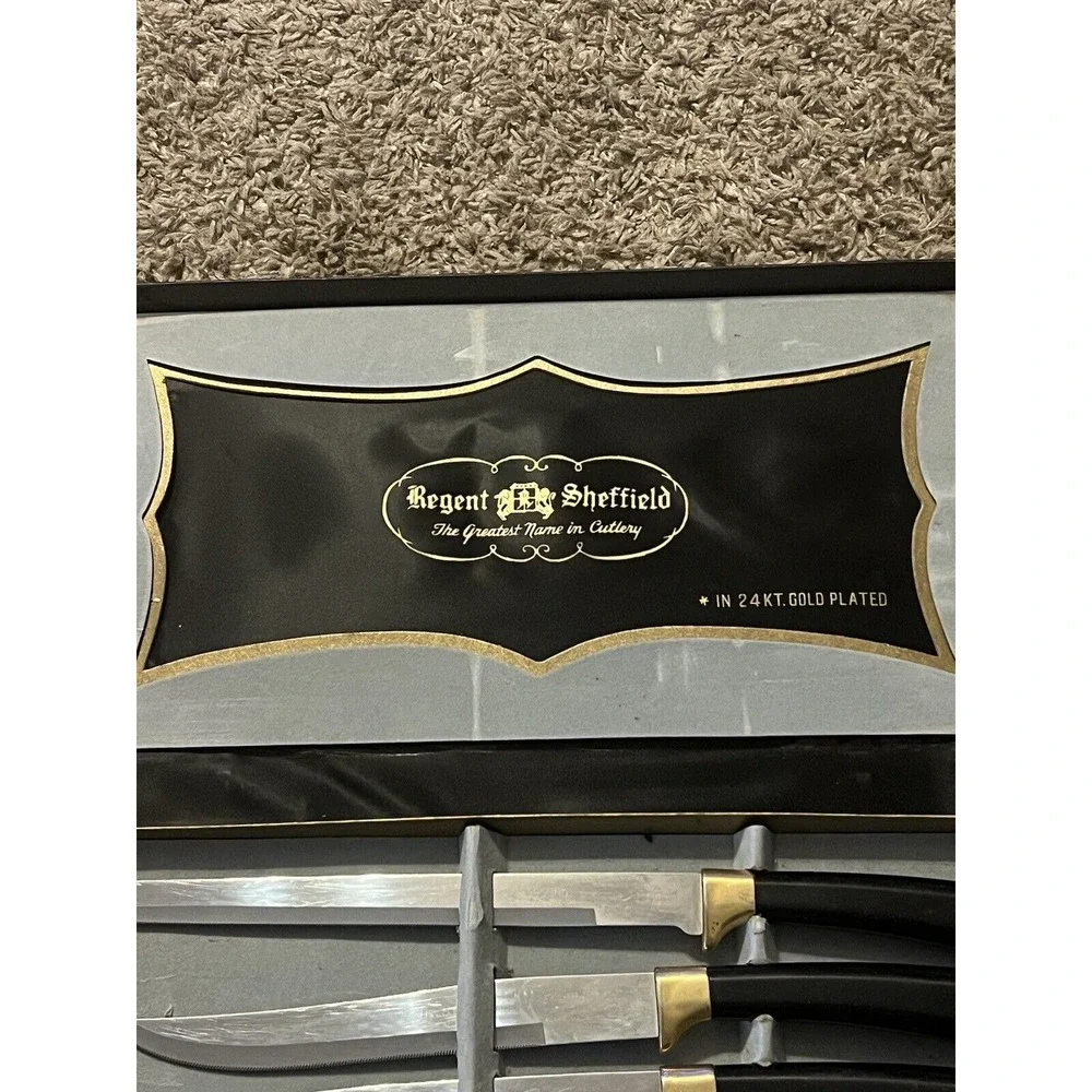 Regent Sheffield 24 K Gold Plated Cutlery Set Of‎ 5 Knives Original Box